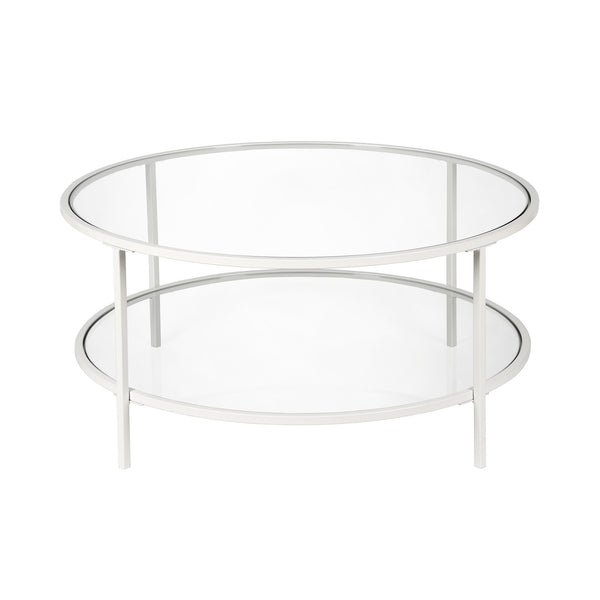 Homeroots 36" White Glass And Steel Round Coffee Table With Shelf   521062