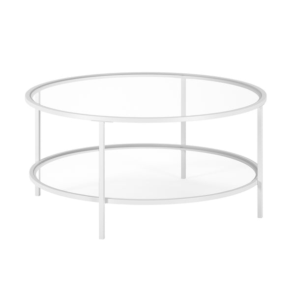 Homeroots 36" White Glass And Steel Round Coffee Table With Shelf   521062