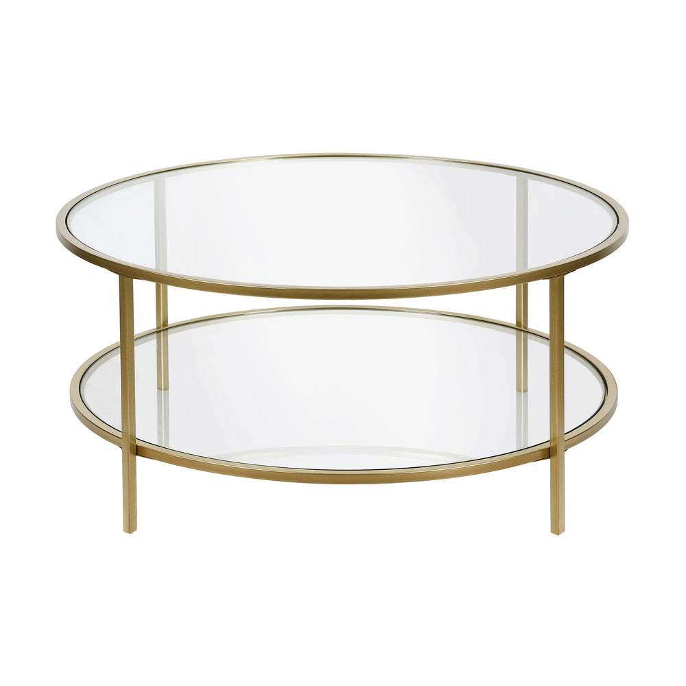 Homeroots 36" Gold Glass And Steel Round Coffee Table With Shelf   521064