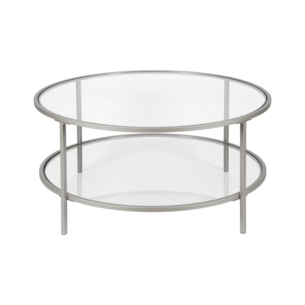 Homeroots 36" Silver Glass And Steel Round Coffee Table With Shelf   521065