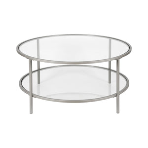 Homeroots 36" Silver Glass And Steel Round Coffee Table With Shelf   521065