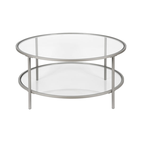 Homeroots 36" Silver Glass And Steel Round Coffee Table With Shelf   521065