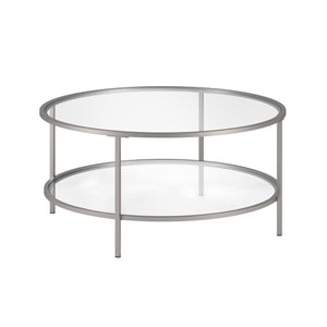 Homeroots 36" Silver Glass And Steel Round Coffee Table With Shelf   521065