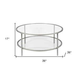 Homeroots 36" Silver Glass And Steel Round Coffee Table With Shelf   521065