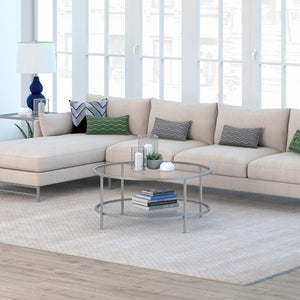 Homeroots 36" Silver Glass And Steel Round Coffee Table With Shelf   521065