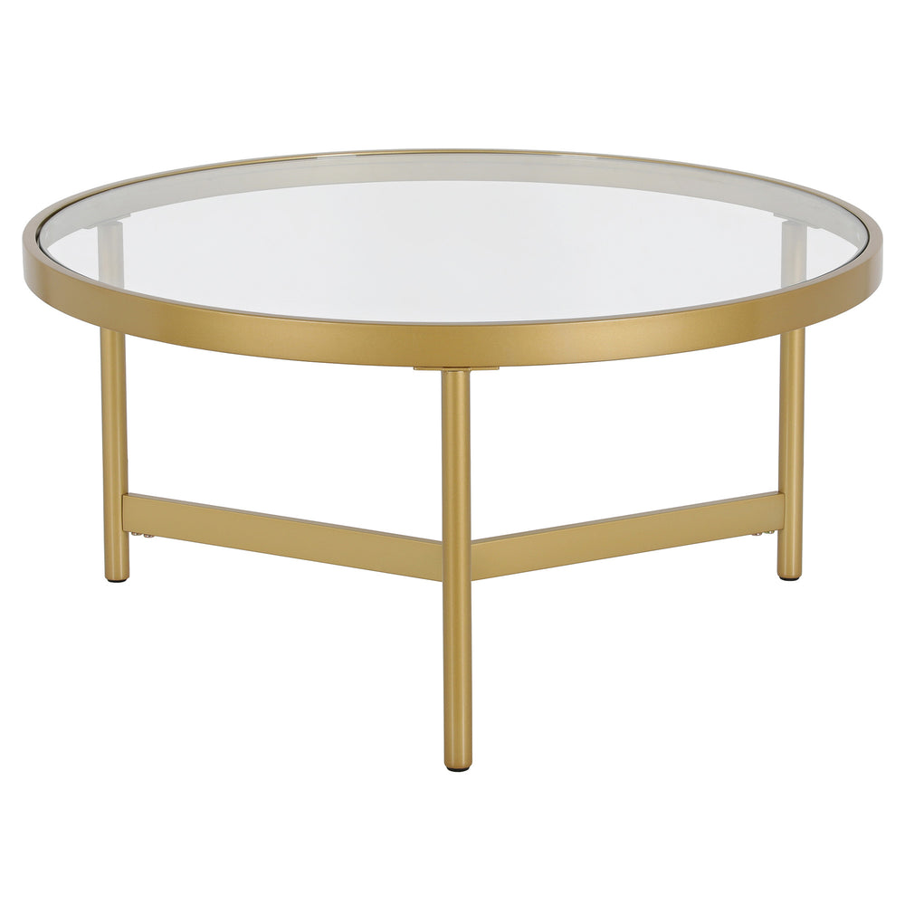 Homeroots 32" Gold Glass And Steel Round Coffee Table   521068