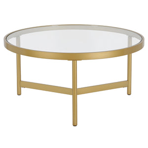 Homeroots 32" Gold Glass And Steel Round Coffee Table   521068