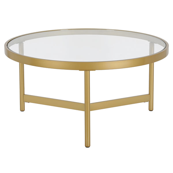 Homeroots 32" Gold Glass And Steel Round Coffee Table   521068