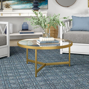 Homeroots 32" Gold Glass And Steel Round Coffee Table   521068