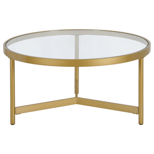 Homeroots 32" Gold Glass And Steel Round Coffee Table   521068