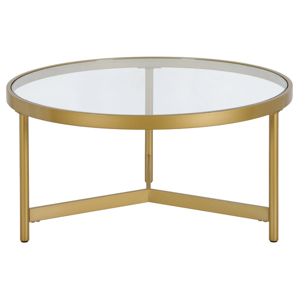 Homeroots 32" Gold Glass And Steel Round Coffee Table   521068