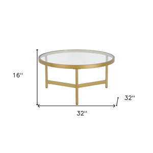 Homeroots 32" Gold Glass And Steel Round Coffee Table   521068