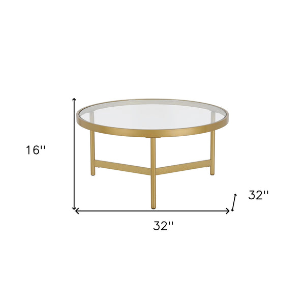 Homeroots 32" Gold Glass And Steel Round Coffee Table   521068