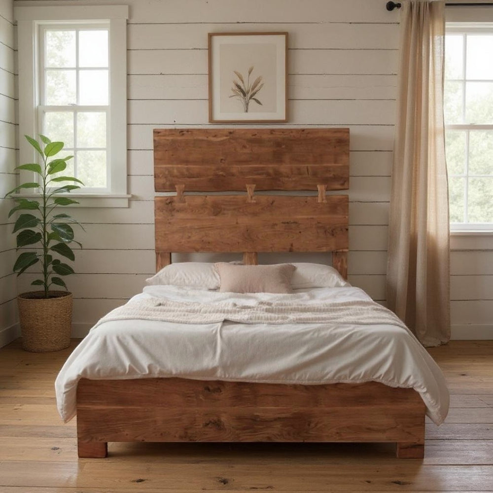 HomeRoots Chestnut Live Edge Queen Bed Frame - Solid Acacia Wood, Rustic Design, Durable & Stylish Support 521071