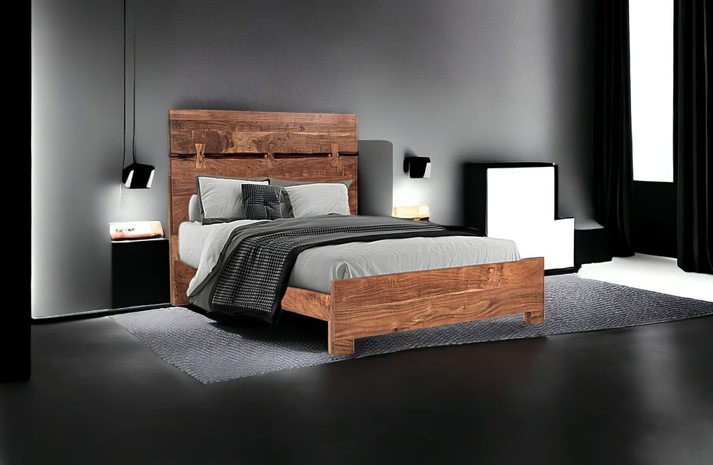 Homeroots Brown Solid Wood Queen Bed Frame  Wood 521072