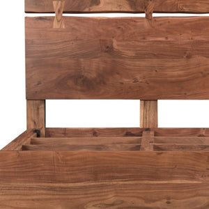HomeRoots Chestnut Live Edge Solid Wood Queen Bed Frame - Handcrafted Acacia Design for Rustic Elegance & Comfort 521072