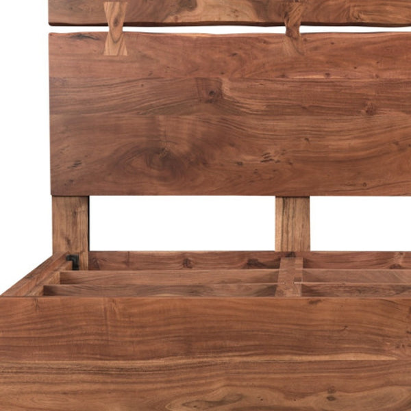 HomeRoots Chestnut Live Edge Solid Wood Queen Bed Frame - Handcrafted Acacia Design for Rustic Elegance & Comfort 521072