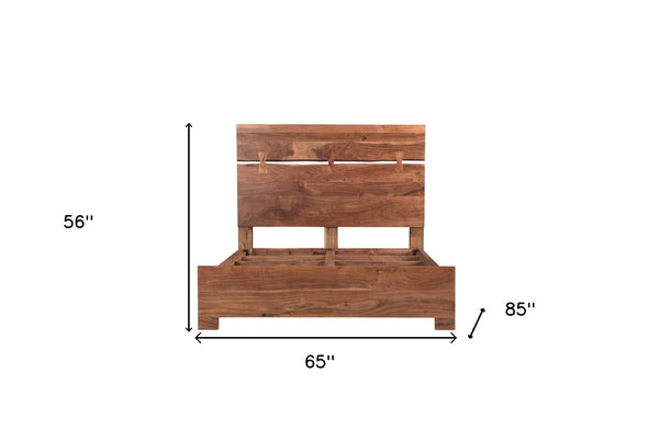 HomeRoots Chestnut Live Edge Solid Wood Queen Bed Frame - Handcrafted Acacia Design for Rustic Elegance & Comfort 521072