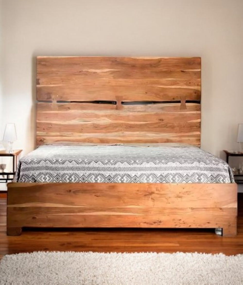 Homeroots Brown Solid Wood King Bed Frame  Wood 521074