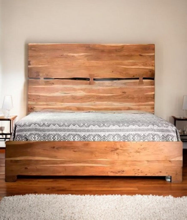 Homeroots Brown Solid Wood King Bed Frame  Wood 521074