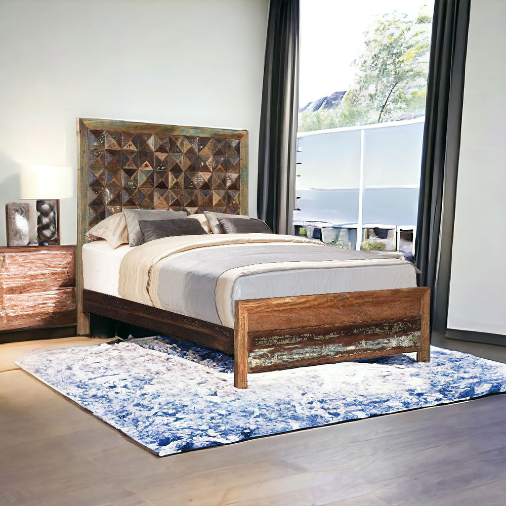 Homeroots Brown Solid Wood Queen Bed Frame  Wood 521075