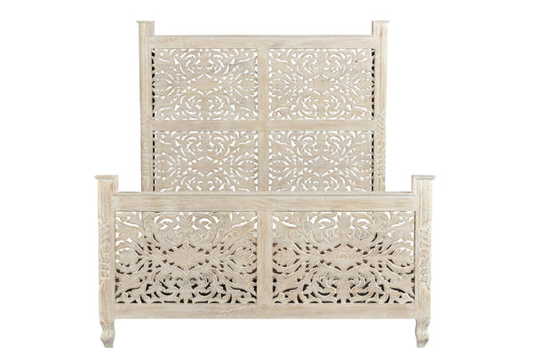 Homeroots White Solid Wood Queen Bed Frame  Wood 521077
