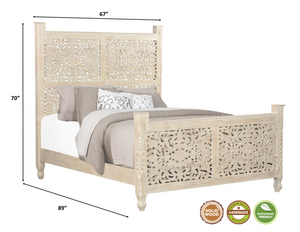 Homeroots White Solid Wood Queen Bed Frame  Wood 521077
