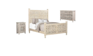 Homeroots White Solid Wood Queen Bed Frame  Wood 521077