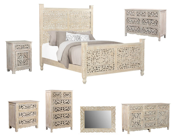 Homeroots White Solid Wood Queen Bed Frame  Wood 521077