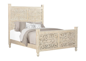 Homeroots White Solid Wood Queen Bed Frame  Wood 521077
