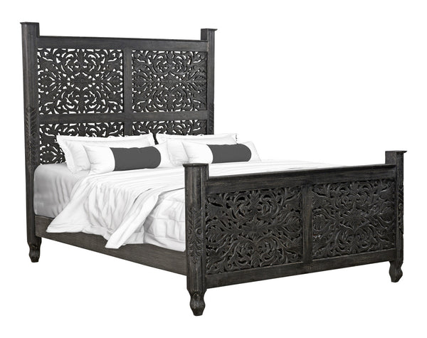 Homeroots Black Distressed Solid Wood Queen Bed Frame  Wood 521078