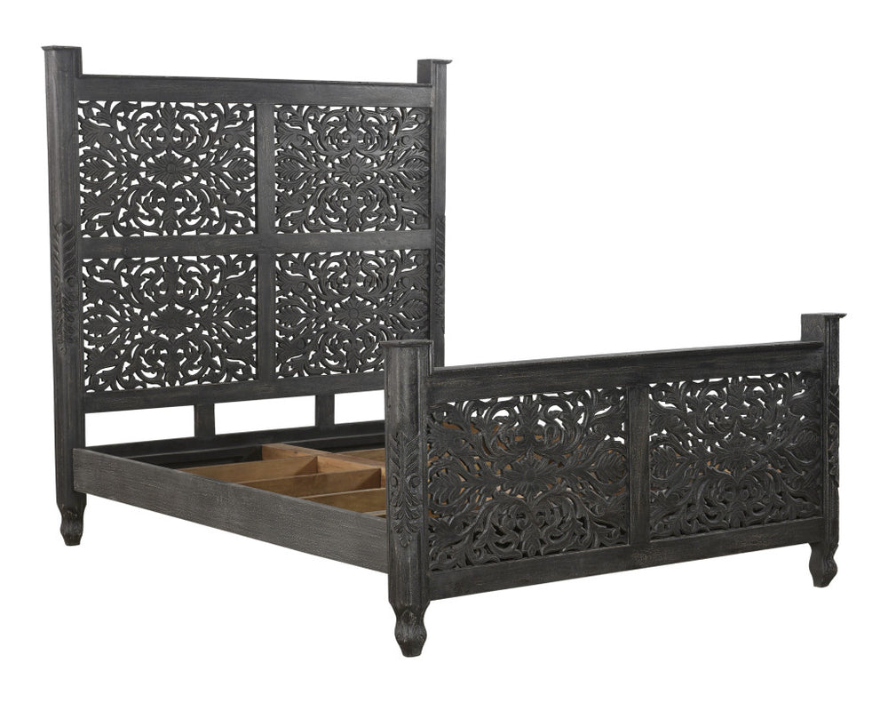 Homeroots Black Distressed Solid Wood Queen Bed Frame  Wood 521078