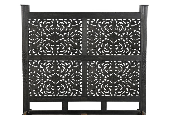 Homeroots Black Distressed Solid Wood Queen Bed Frame  Wood 521078