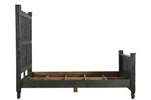 Homeroots Black Distressed Solid Wood Queen Bed Frame  Wood 521078