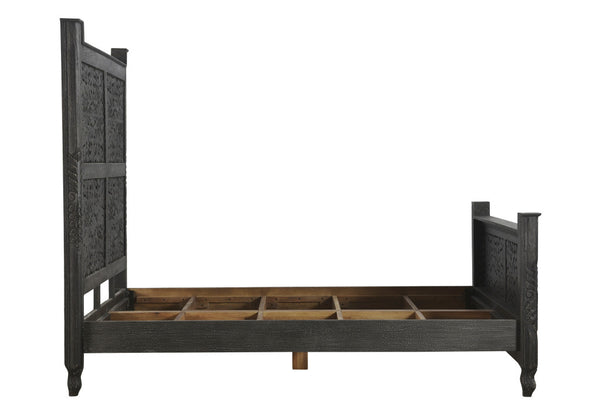 Homeroots Black Distressed Solid Wood Queen Bed Frame  Wood 521078