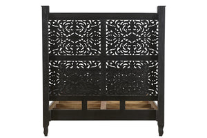 Homeroots Black Distressed Solid Wood Queen Bed Frame  Wood 521078