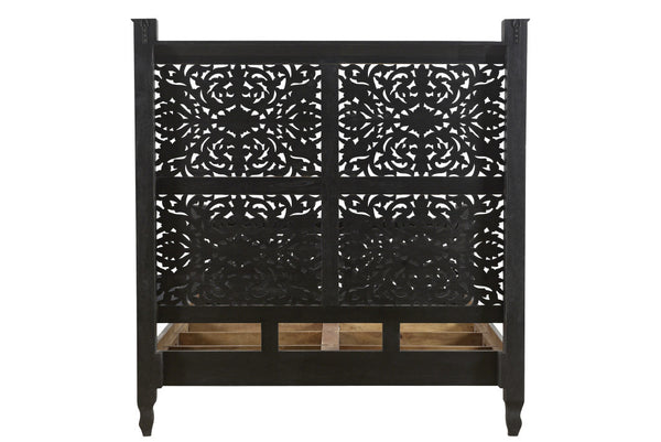 Homeroots Black Distressed Solid Wood Queen Bed Frame  Wood 521078