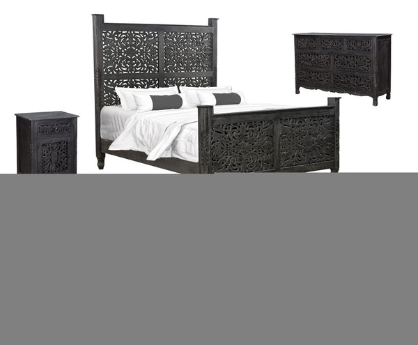 Homeroots Black Distressed Solid Wood Queen Bed Frame  Wood 521078