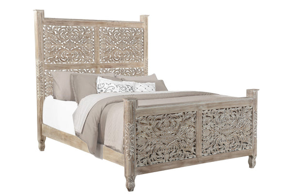 Homeroots Gray Distressed Solid Wood Queen Bed Frame  Wood 521079