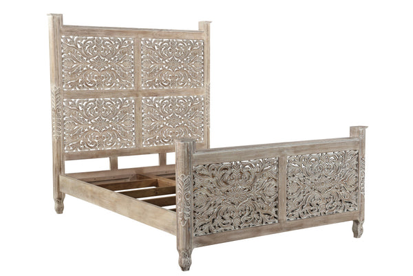 Homeroots Gray Distressed Solid Wood Queen Bed Frame  Wood 521079