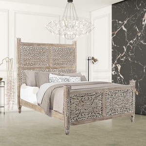 Homeroots Gray Distressed Solid Wood Queen Bed Frame  Wood 521079