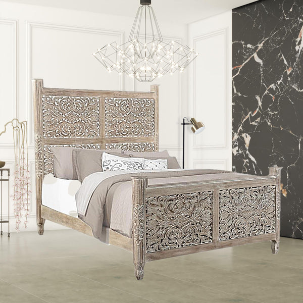 Homeroots Gray Distressed Solid Wood Queen Bed Frame  Wood 521079