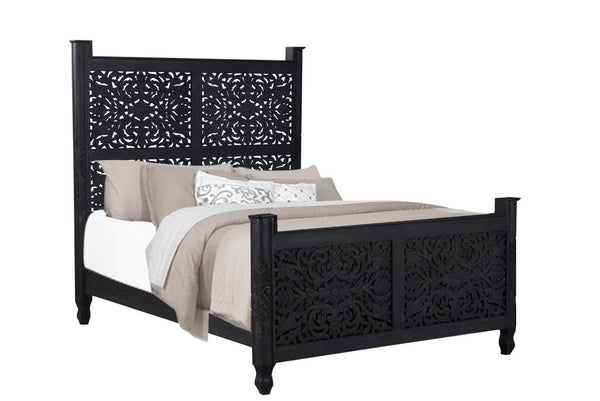 Homeroots Black Distressed Solid Wood Queen Bed Frame  Wood 521080