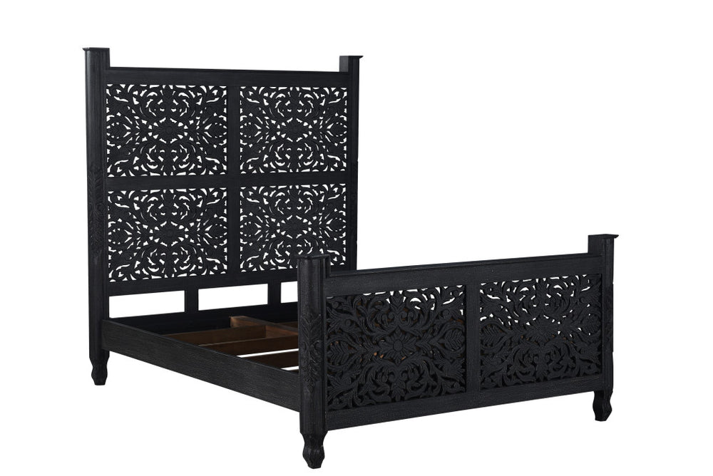 Homeroots Black Distressed Solid Wood Queen Bed Frame  Wood 521080