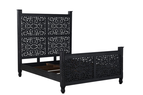 Homeroots Black Distressed Solid Wood Queen Bed Frame  Wood 521080