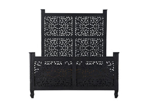 Homeroots Black Distressed Solid Wood Queen Bed Frame  Wood 521080