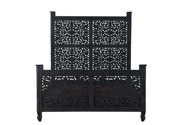 Homeroots Black Distressed Solid Wood Queen Bed Frame  Wood 521080
