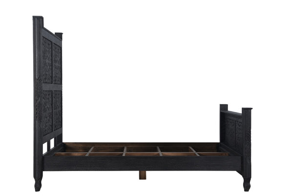 Homeroots Black Distressed Solid Wood Queen Bed Frame  Wood 521080