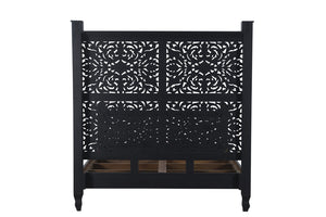 Homeroots Black Distressed Solid Wood Queen Bed Frame  Wood 521080