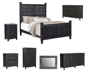 Homeroots Black Distressed Solid Wood Queen Bed Frame  Wood 521080
